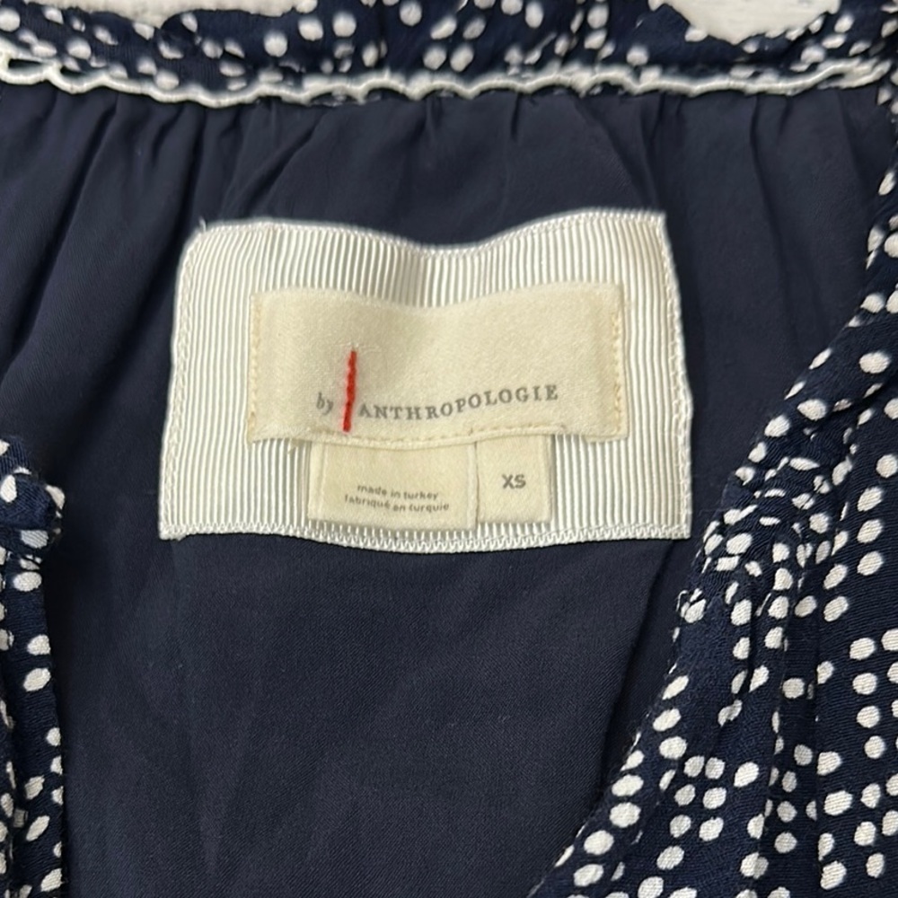 Anthropologie Robin Tiered Short Sleeve
Mini Dress Navy Blue Dots Sz. XS - Picture 5 of 7